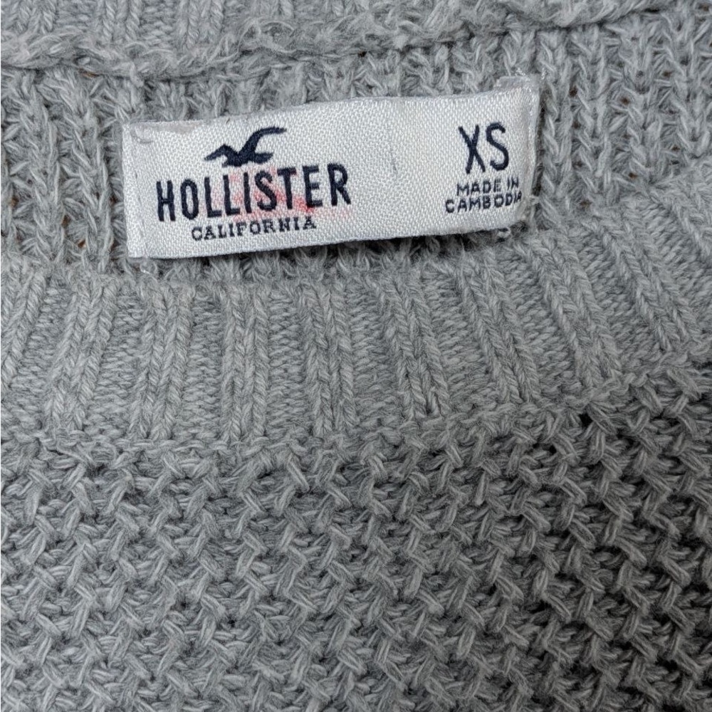 Hollister Grey Boxy Knit Cropped Sweater XS Textured Crewneck - Picture 4 of 10